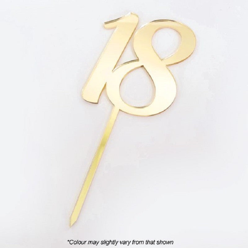 Numeral number acrylic cake topper 18 Gold