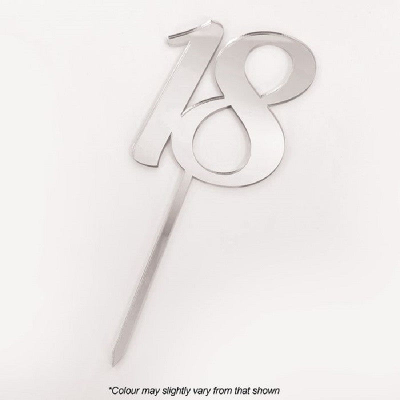 Numeral number acrylic cake topper 18 silver