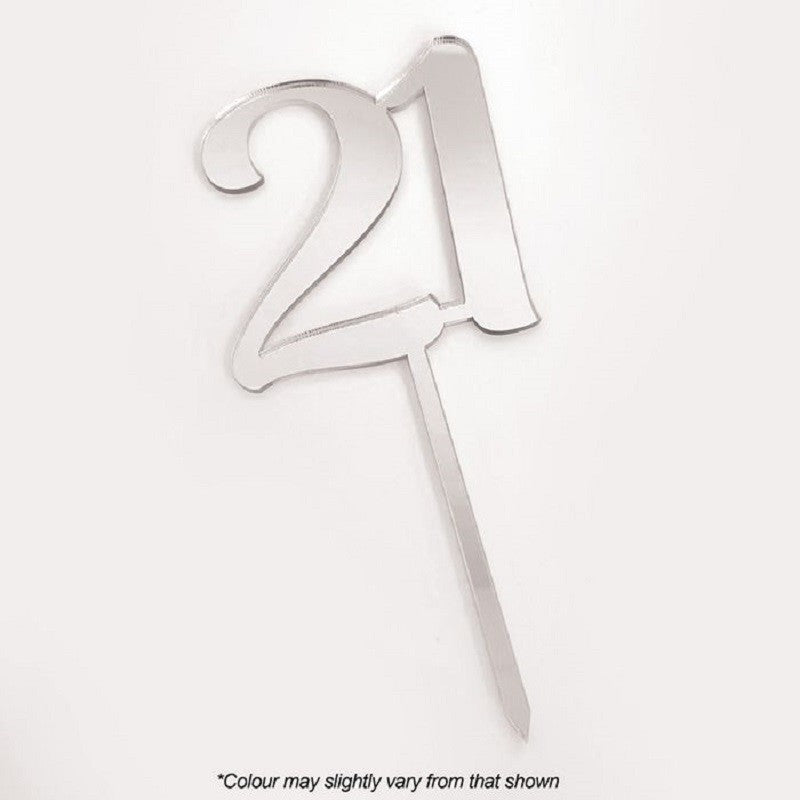 Numeral number acrylic cake topper 21 Silver - Kiwicakes