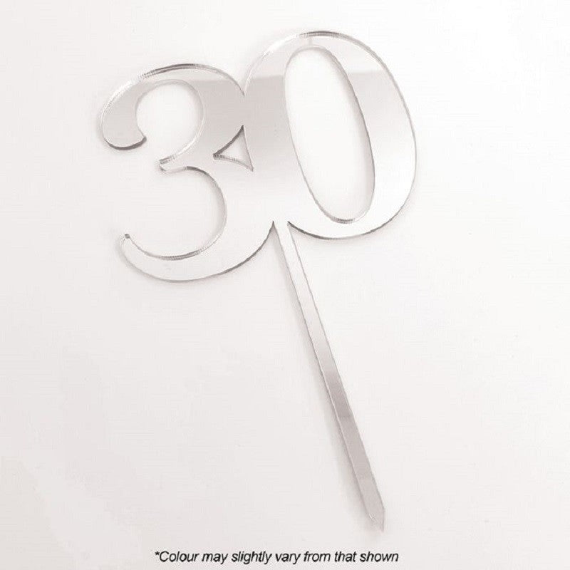 Numeral Number Acrylic Cake Topper 30 Silver - Kiwicakes