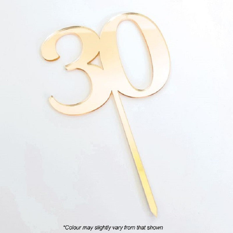 Numeral number acrylic cake topper 30 Gold