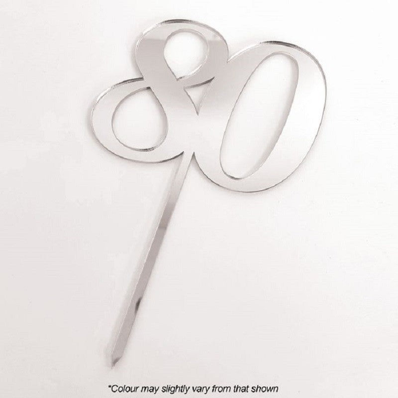 Numeral number acrylic cake topper 80 Silver - Kiwicakes