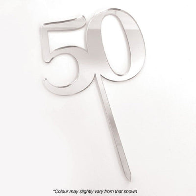 Numeral number acrylic cake topper 50 Silver