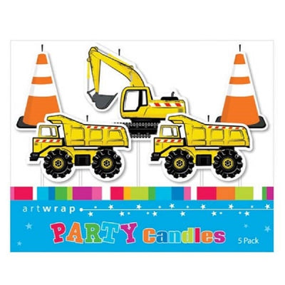Construction vehicles and road cone 5 pick candle set