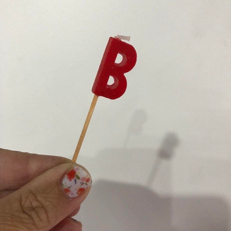 Alphabet Or Numeral Candle On Wooden Pick Letter B Red - Kiwicakes