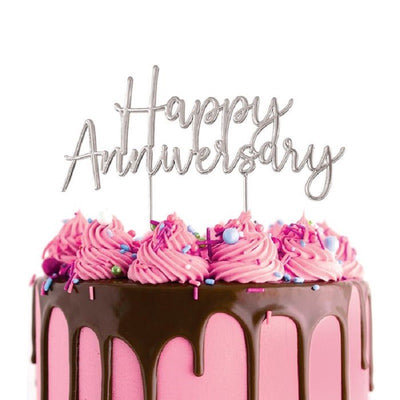 Happy Anniversary Silver Metal Cake Topper Style 1