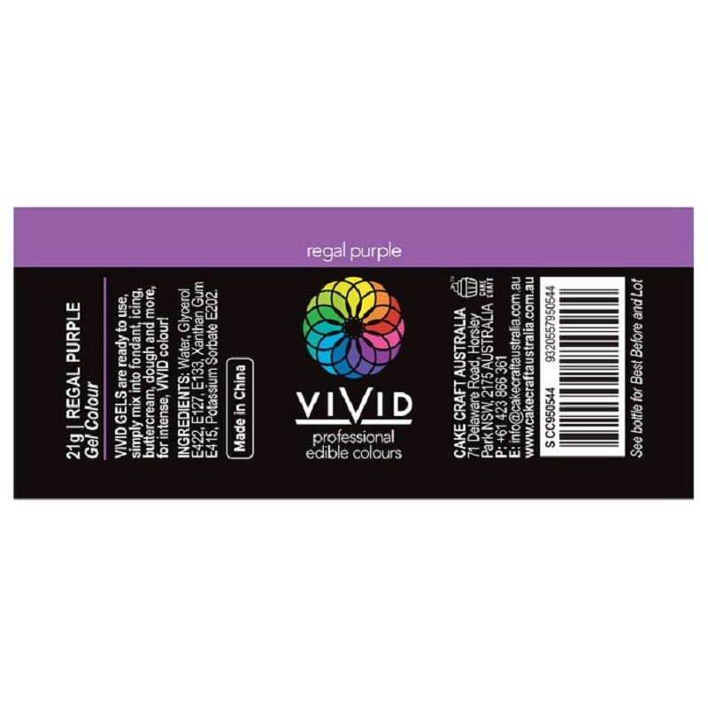 Vivid Gel paste food colouring Regal Purple Information label