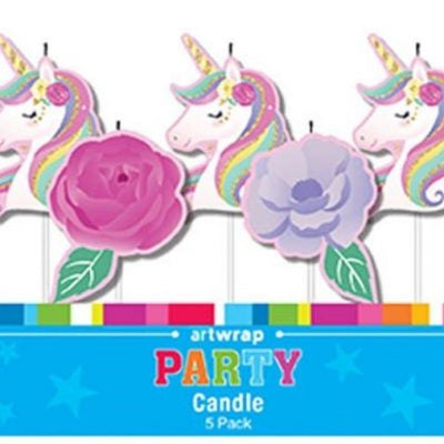 Pretty unicorn and flowers 5 pick candle set