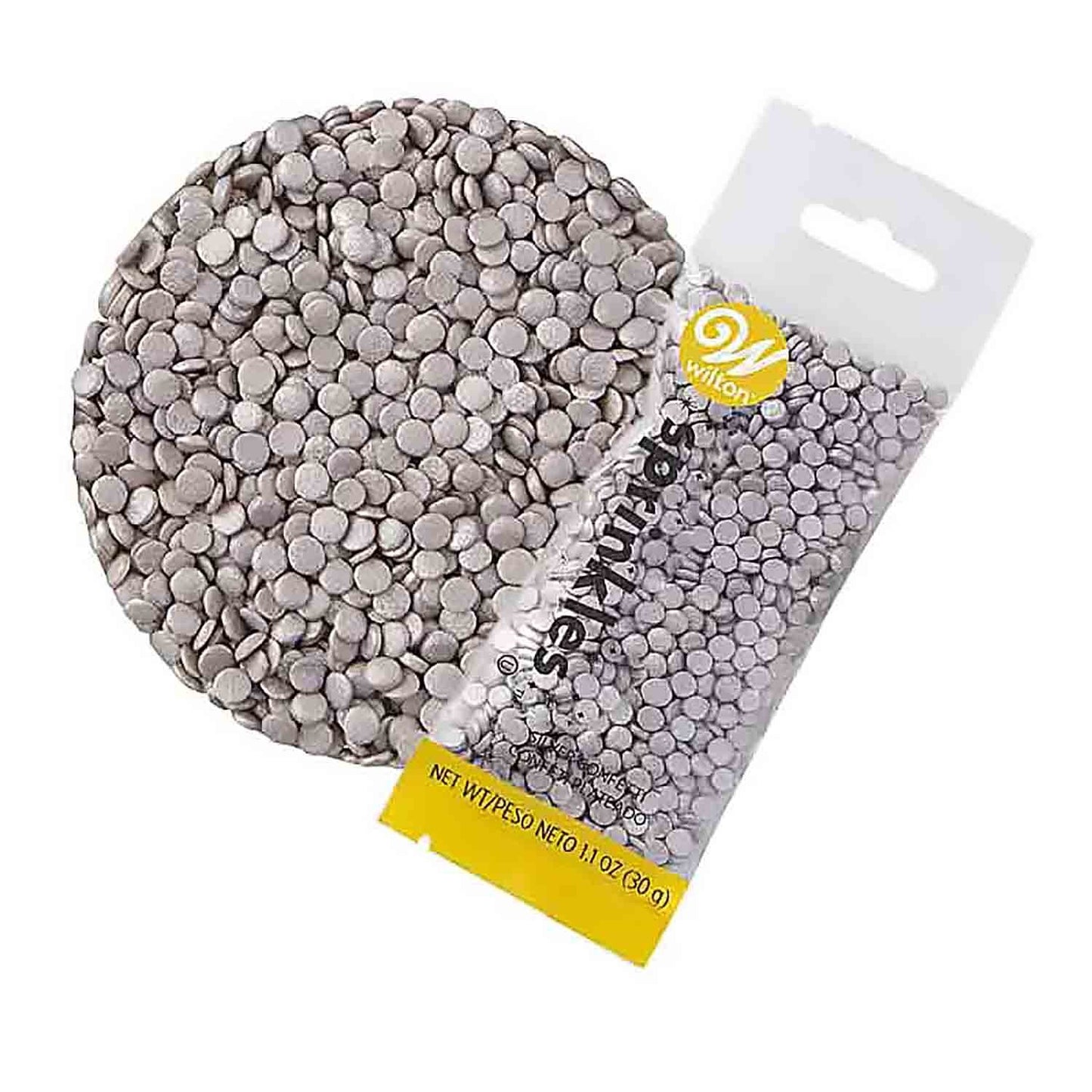 silver confetti sequins pouch sprinkles by Wilton 30g