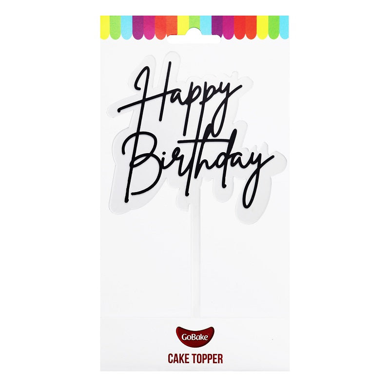 Layered clear topper with Black HAPPY BIRTHDAY Acrylic economy topper