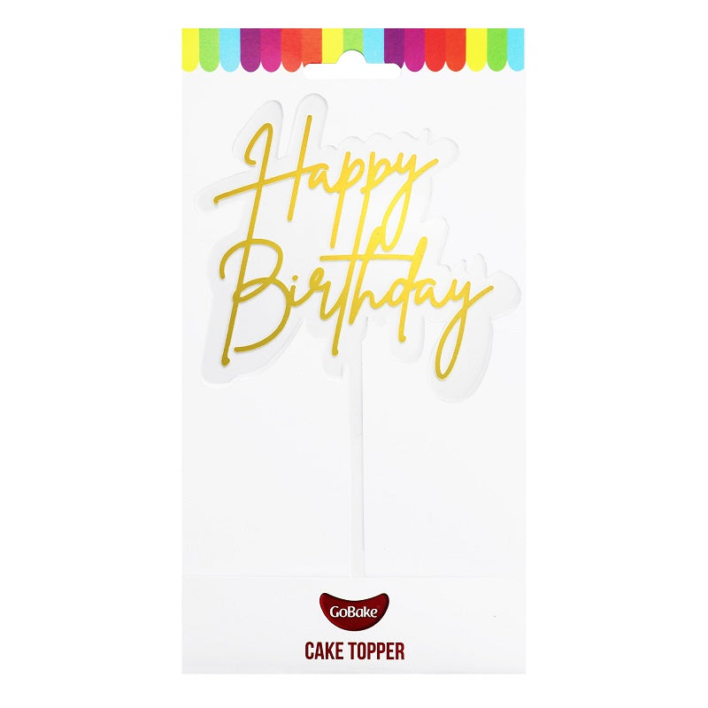 Layered clear topper with Gold HAPPY BIRTHDAY Acrylic economy topper