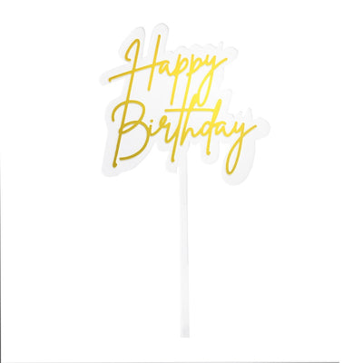 Layered clear topper with Gold HAPPY BIRTHDAY Acrylic economy topper