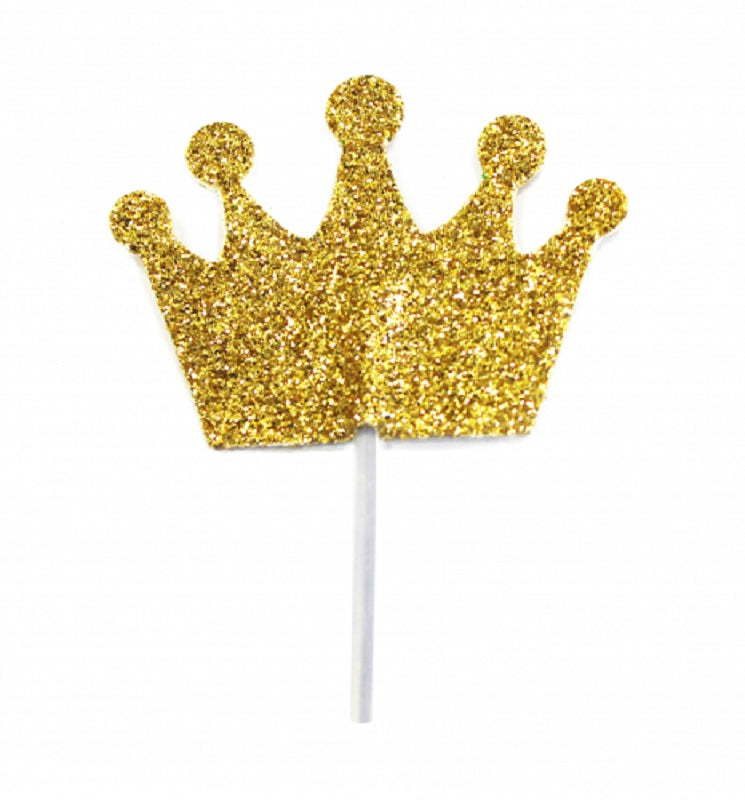 Gold Crown glitter cupcake picks